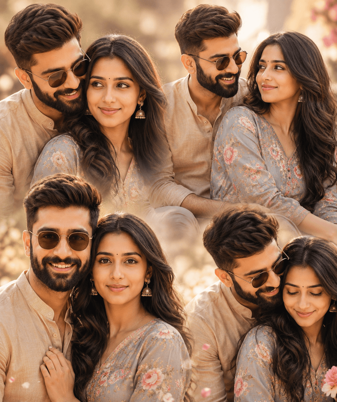 Dreamy Romantic Indian Couple Collage Prompt | Cinematic Golden Hour AI Portrait Prompt