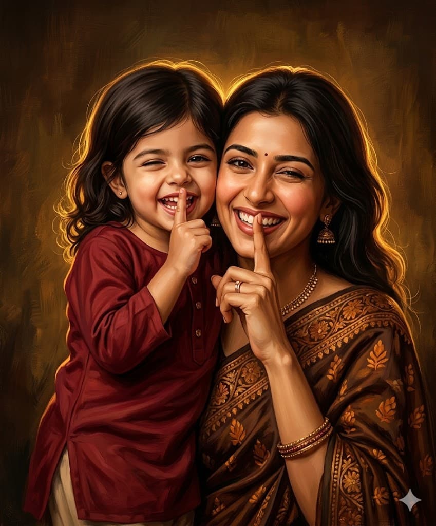 Indian Mother,Father & Toddler Portrait AI Prompt | Cinematic Digital Art preview 4