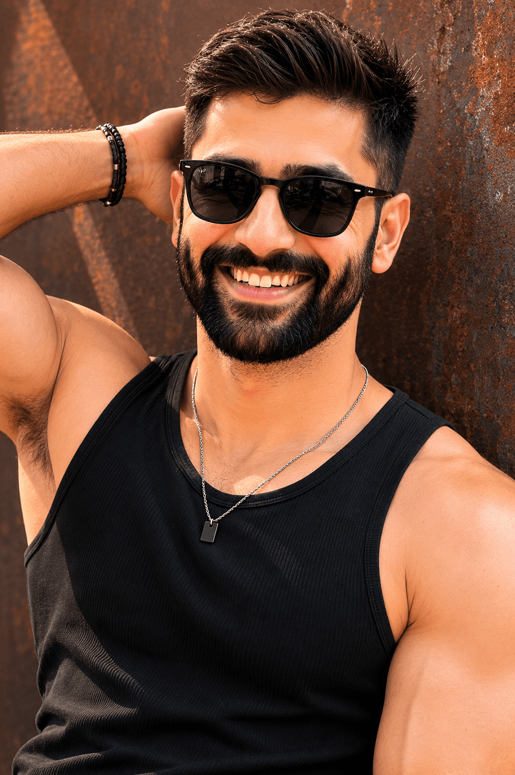 Stylish Indian Male Portrait AI Prompt | Cinematic Gym Influencer Look preview 1