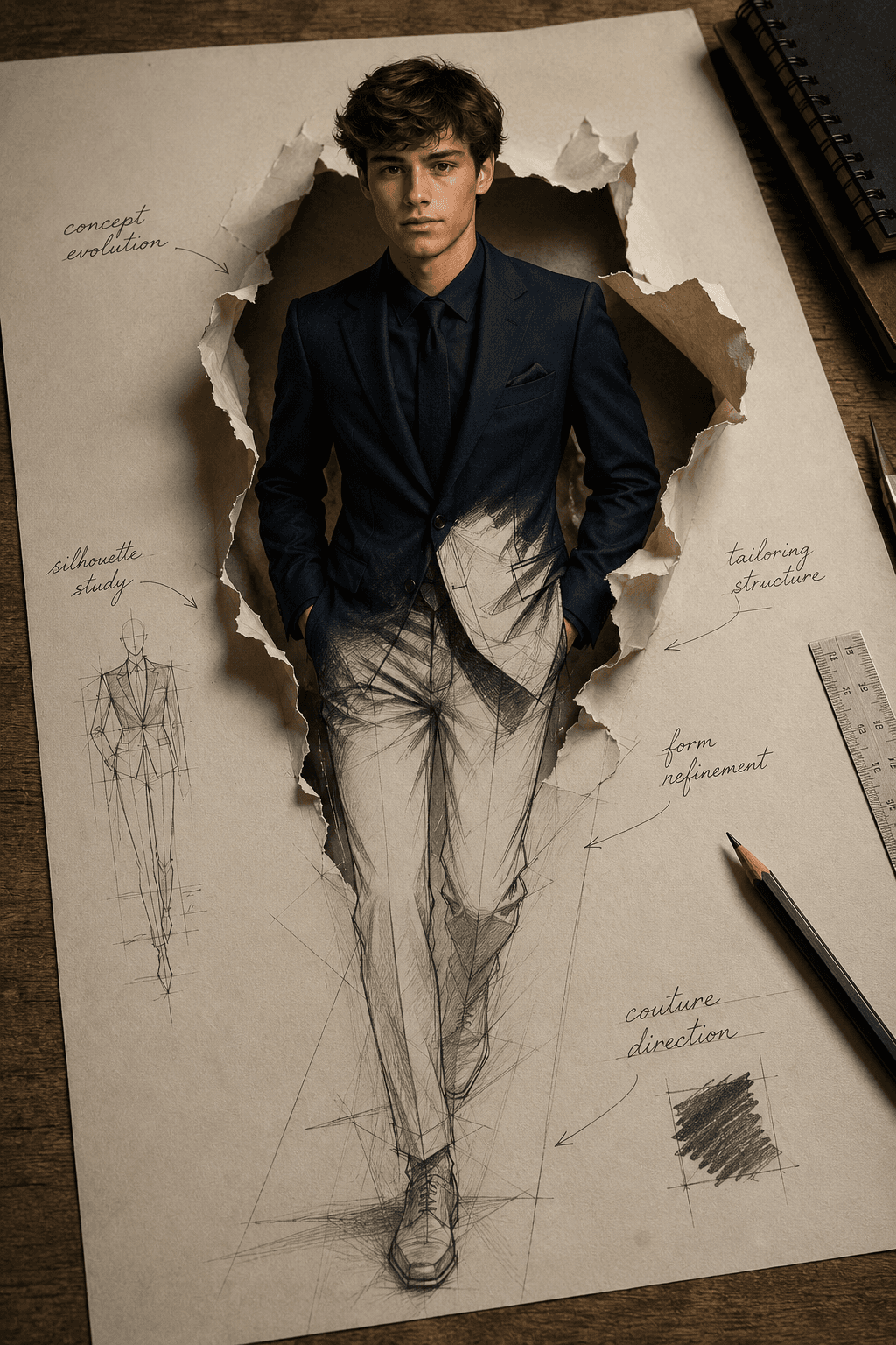 Luxury Fashion Editorial AI Prompt | Paper Tear Concept Portrait preview 1