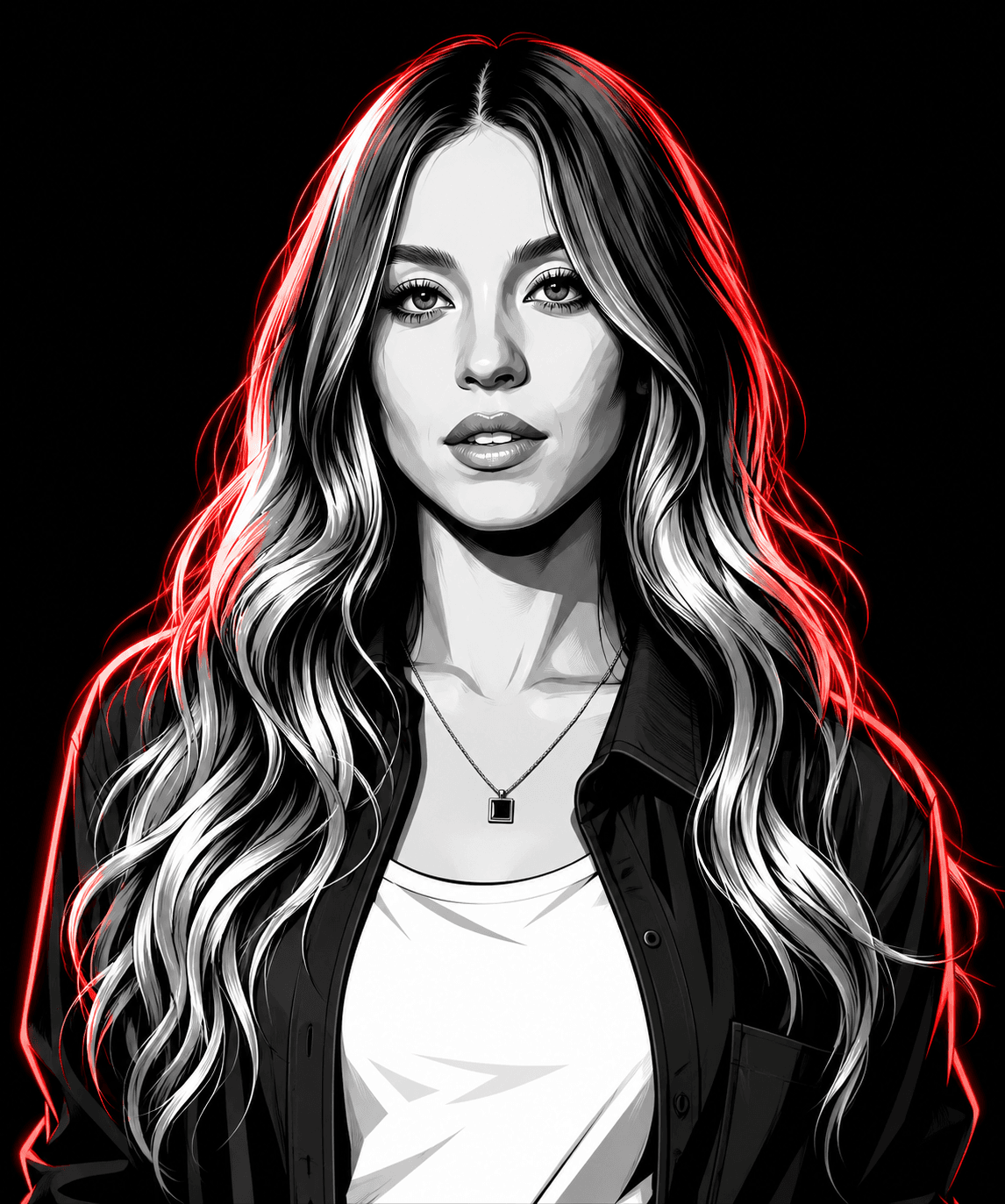 High-Contrast Vector Portrait AI Prompt | Monochrome Comic Book Neon Art Generator