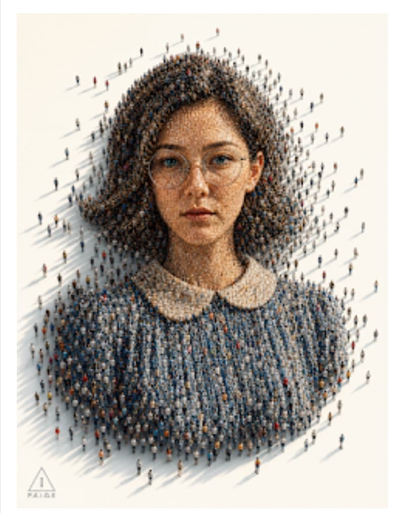 Crowd Portrait Illusion Prompt | Human Figures Forming Woman Face Conceptual Art | Ultra Realistic AI Image Prompt