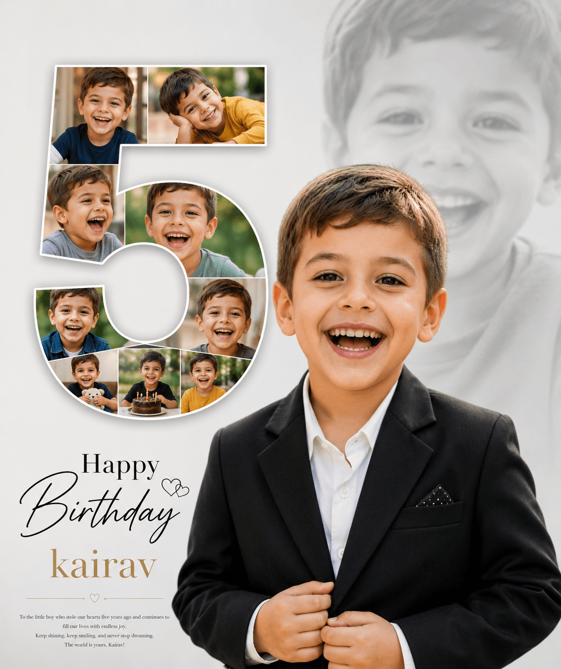 Ultra Realistic 5th Birthday Collage Poster Prompt for Boys | Dreamy Cinematic AI Birthday Design