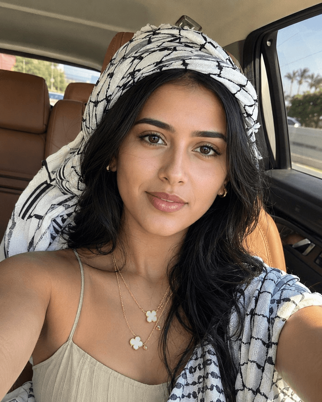 Hyper-Photorealistic Luxury Car Selfie Prompt | Exact Face Preservation | Keffiyeh Portrait AI Prompt