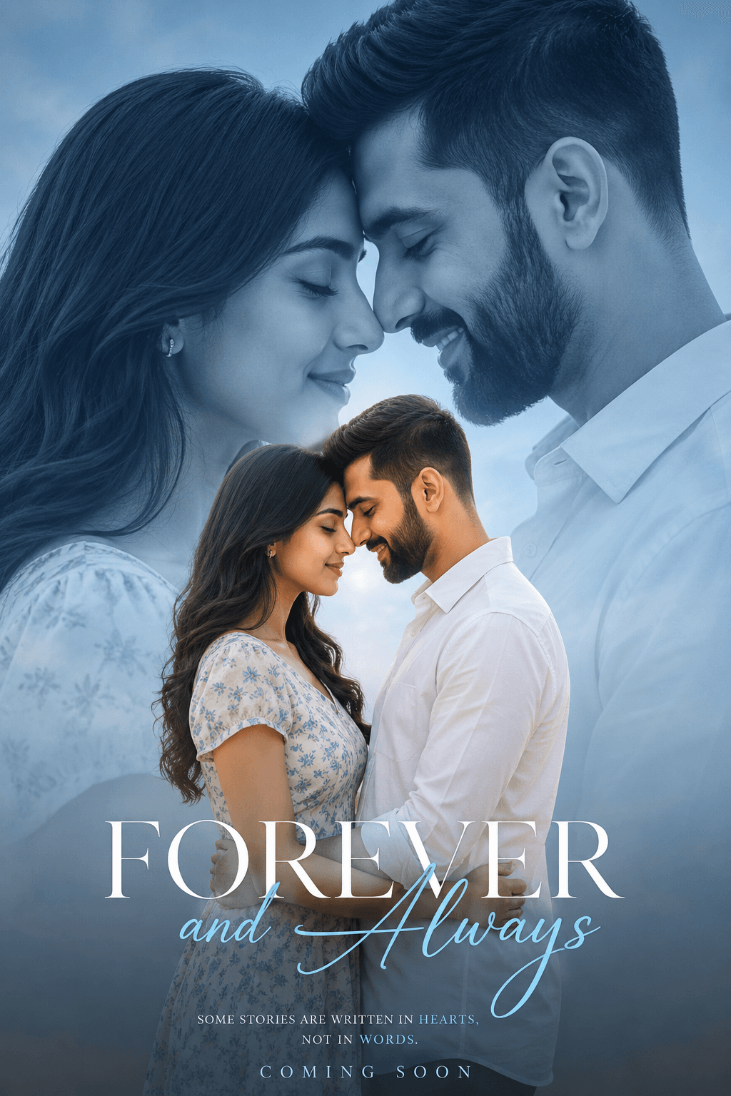 Romantic Double Exposure Movie Poster Prompt | Cinematic Indian Couple Pre-Wedding AI Photo Effect