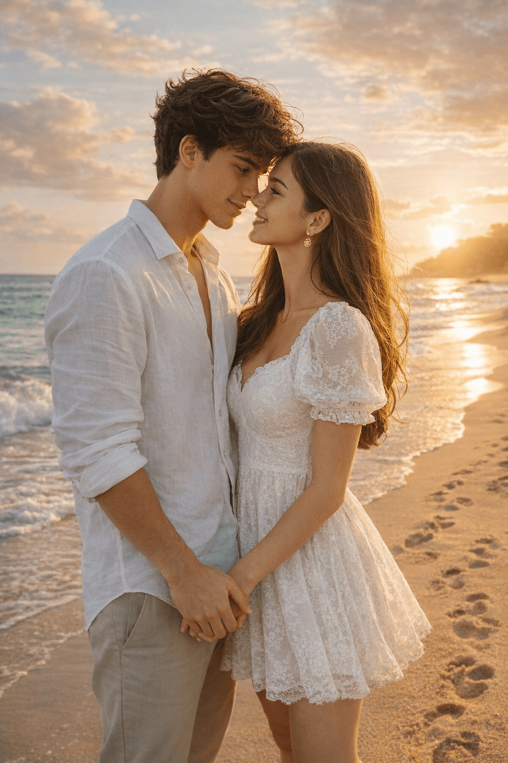 Ultra Realistic Romantic Beach Couple Prompt – Golden Hour Pre Wedding Photoshoot AI Prompt (4K/8K HD)