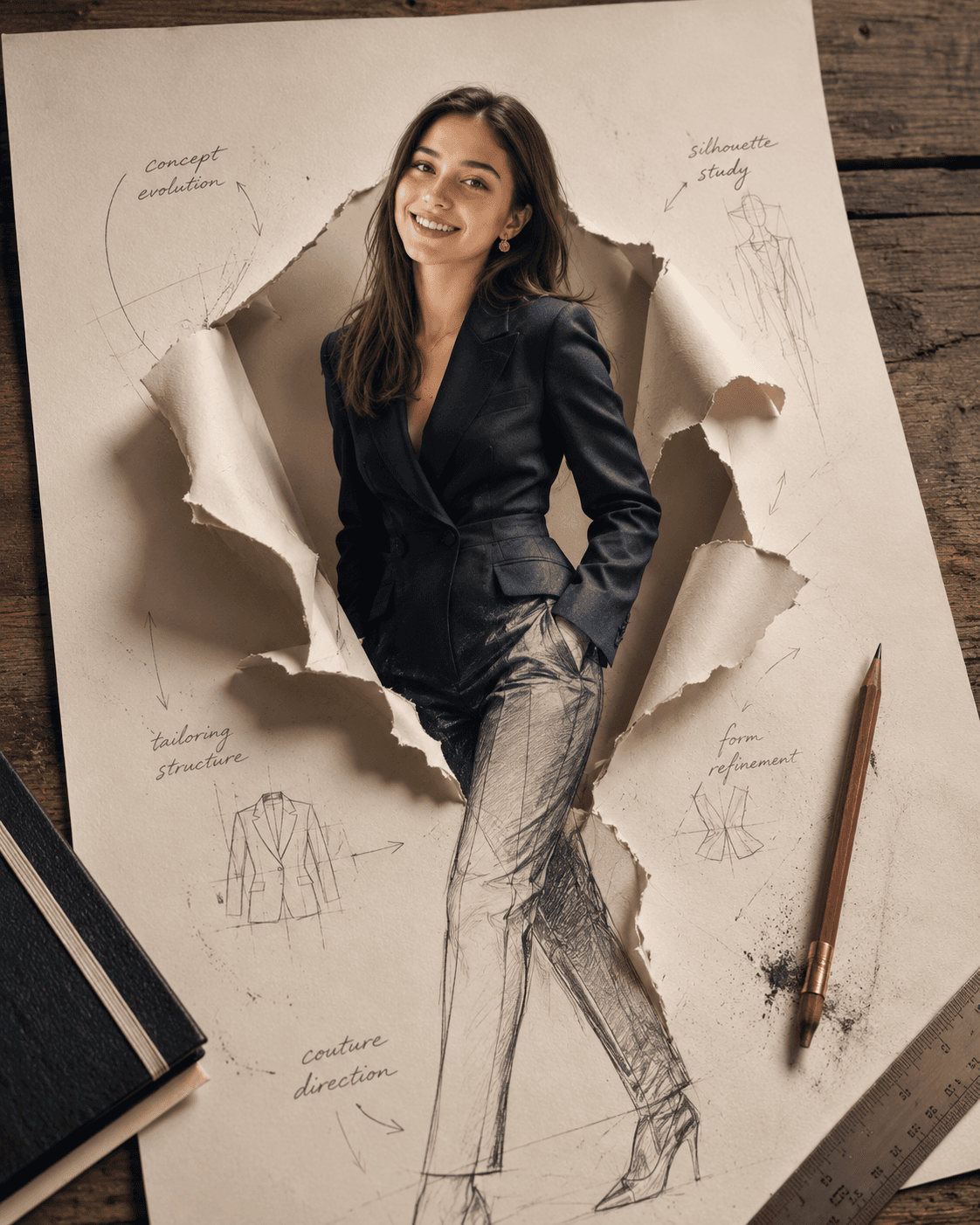 Luxury Fashion Editorial AI Prompt | Paper Tear Concept Portrait preview 2