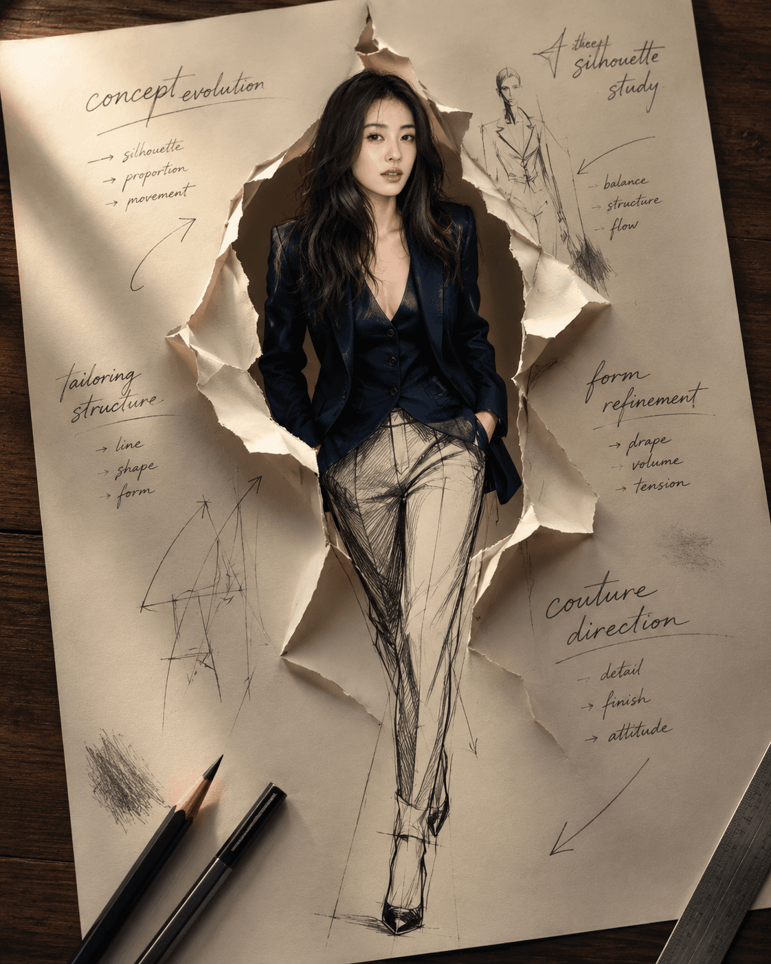 Luxury Fashion Editorial AI Prompt | Paper Tear Concept Portrait preview 4