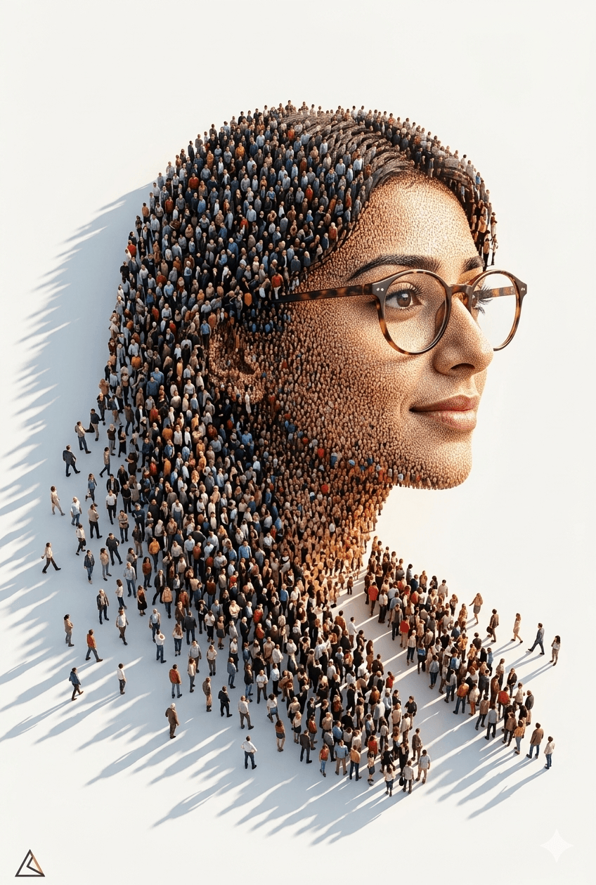 Surreal Micro-Crowd Mosaic Portrait Generator | Midjourney Prompt