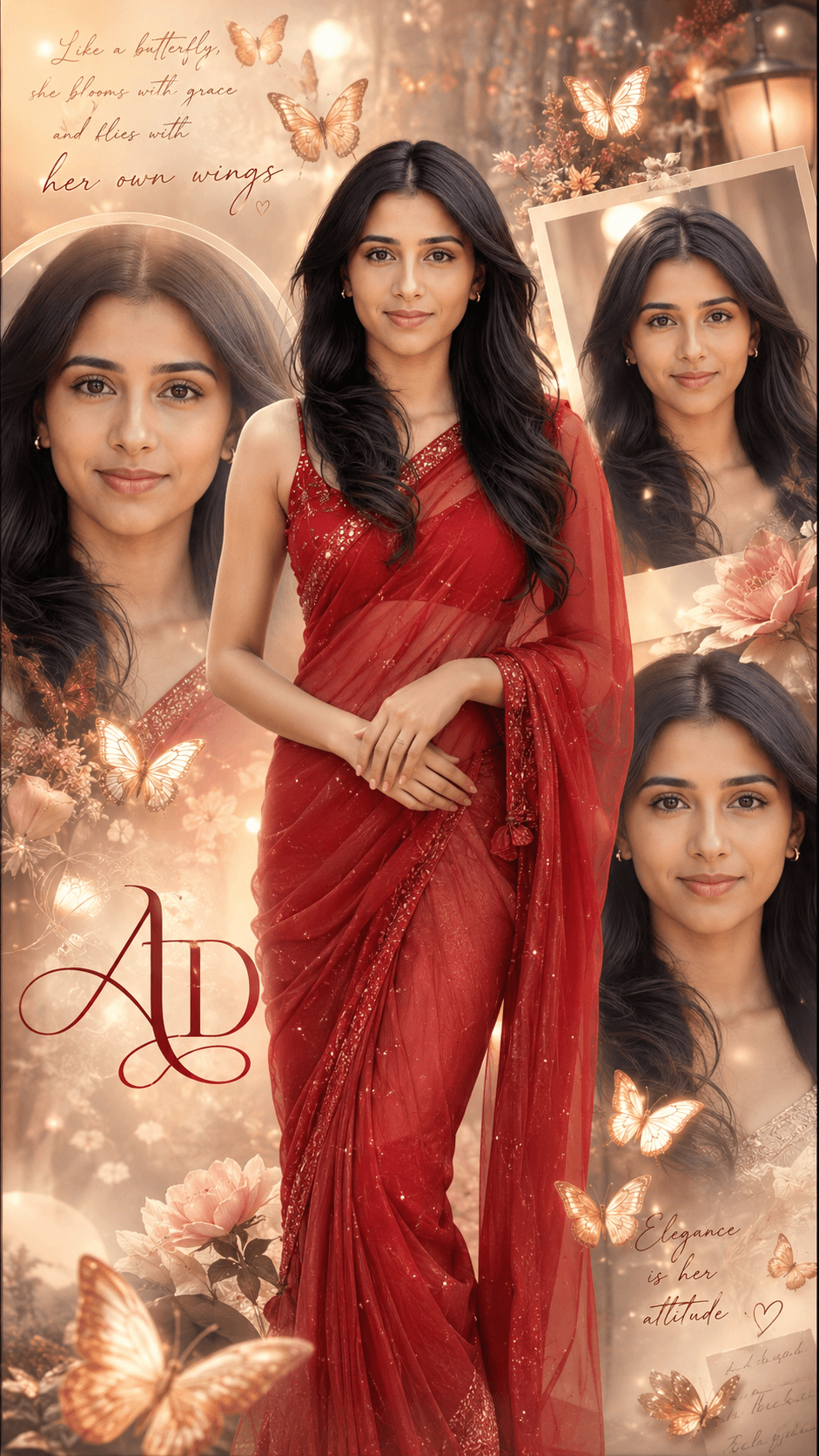 Cinematic Butterfly Girl Poster Prompt | Luxury Saree AI Photo Editing Prompt for Midjourney
