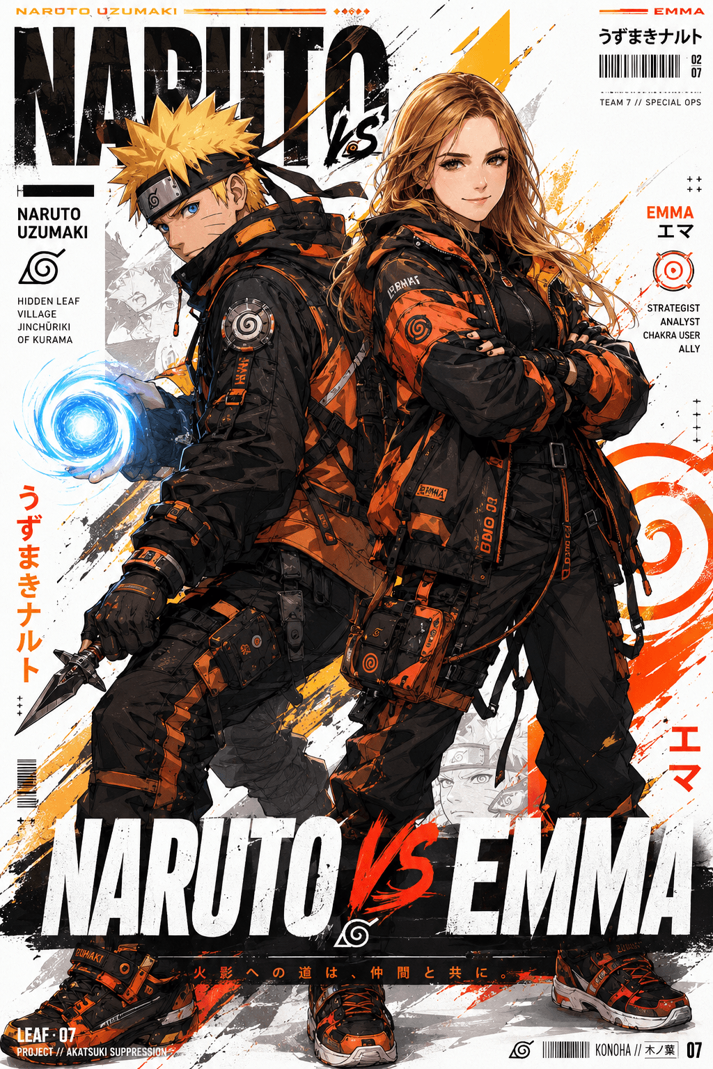 Anime Duo Techwear Poster Prompt | AI Character + Anime Hero Fusion (Midjourney, ChatGPT, Flux, SDXL)