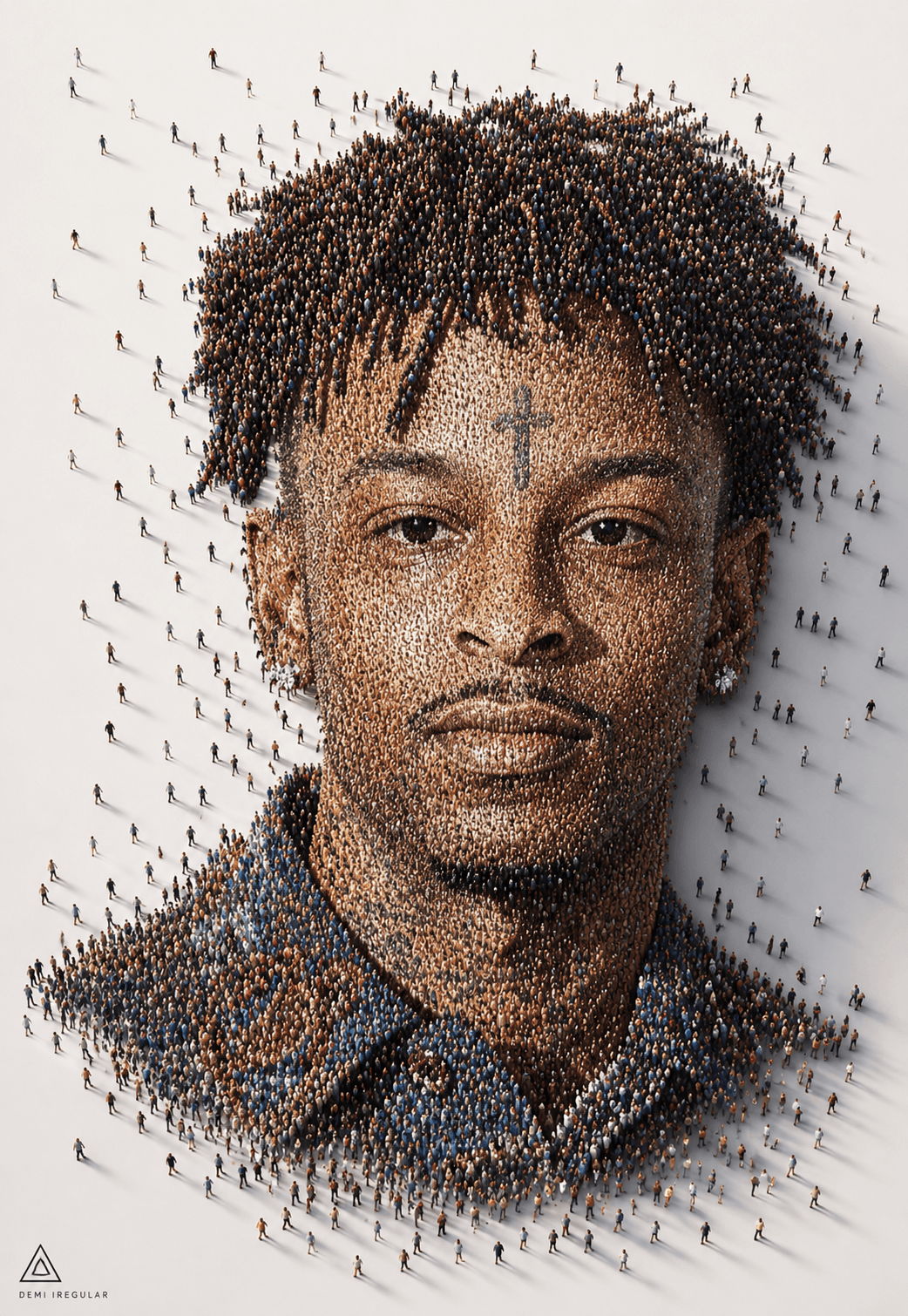 Surreal Crowd Portrait Prompt | Human Figures Forming a Realistic Face AI Art Prompt