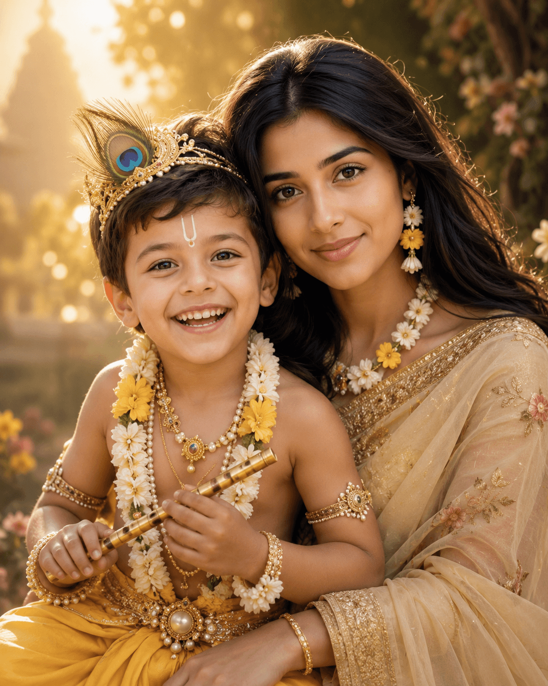 Radha & Krishna Theme Mother & Baby Portrait | Cinematic Indian AI Photography preview 1