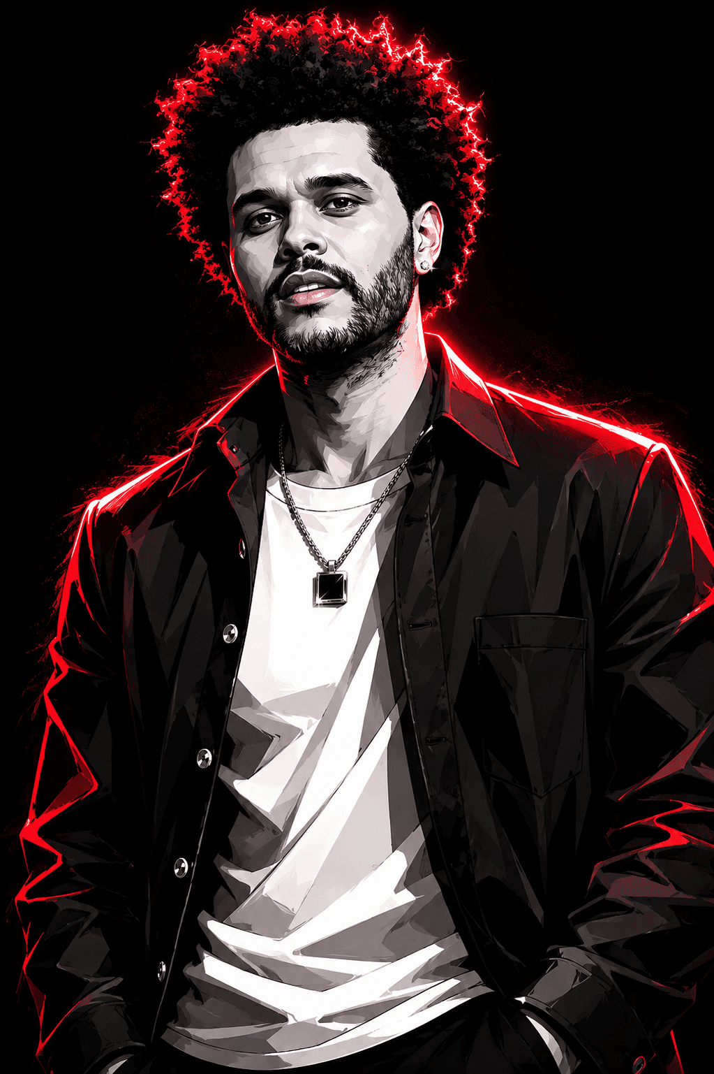 High-Contrast Vector Portrait AI Prompt | Black & White Neon Red Comic Book Art Generator
