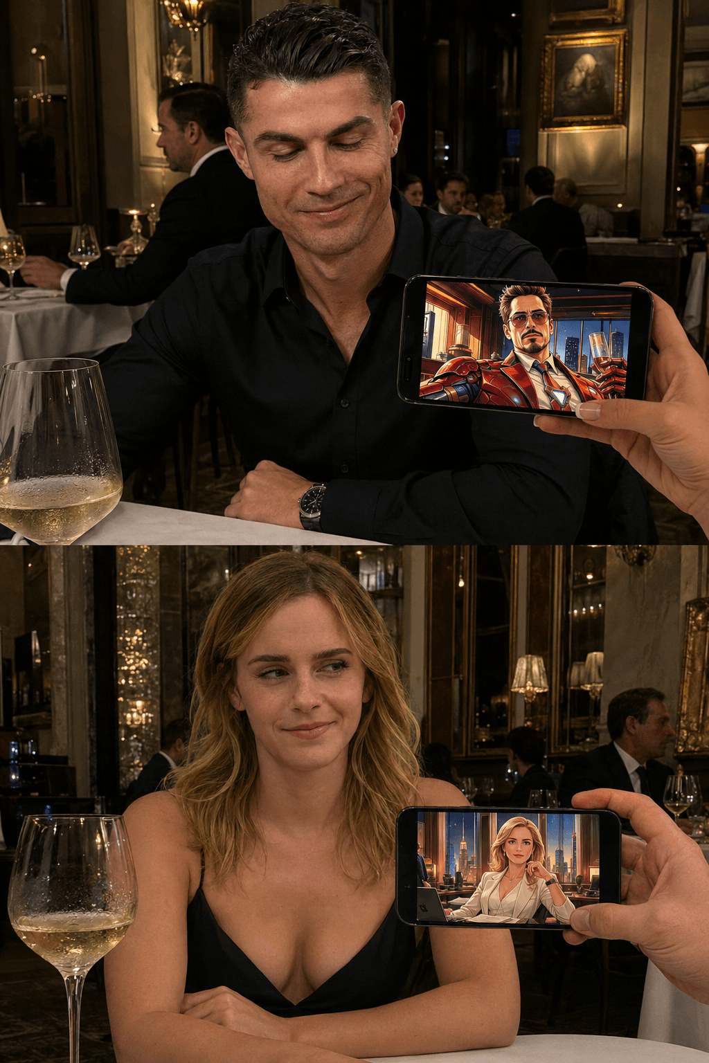 Ultra Realistic Luxury Couple Restaurant AI Photo Prompt | Celebrity Reference Collage Generator