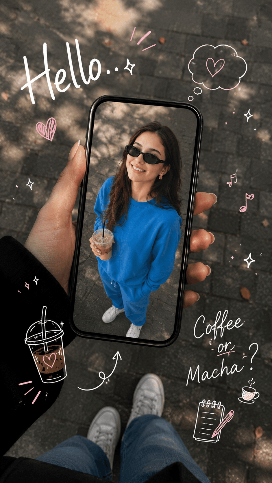 AI Phone Portal Girl Prompt | Instagram Story Pinterest Aesthetic Lifestyle Photo with Doodles