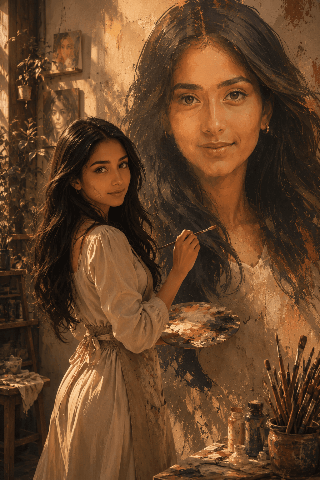 Double Exposure Watercolor Splash Portrait Prompt | Cinematic Fashion Poster AI Art preview 1
