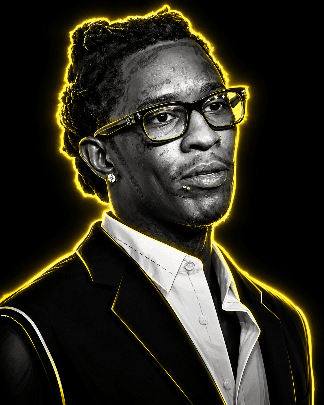Premium Neon Identity Portrait Prompt | Cinematic Black & White AI Photo Transformation with Neon Glow