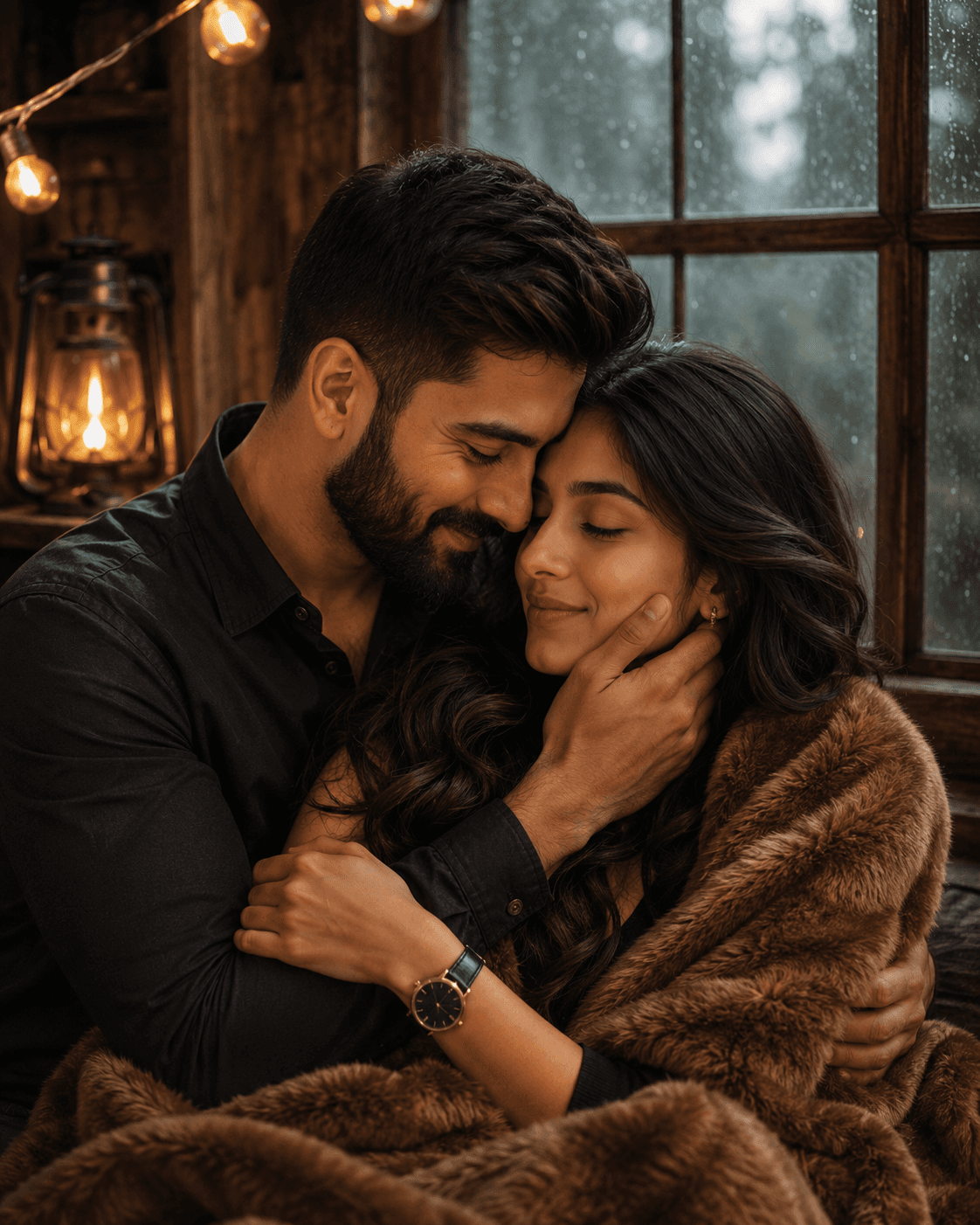 Romantic Rain Couple Portrait | Cinematic AI Art Prompt preview 3