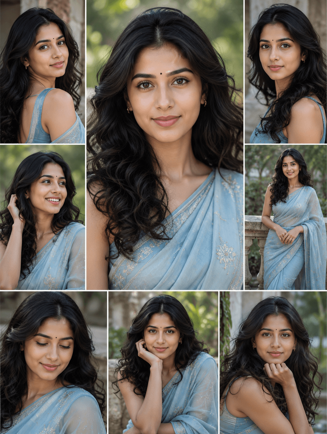 Highly Detailed Indian Woman Digital Collage Prompt | Realistic Saree Portrait AI Art Prompt