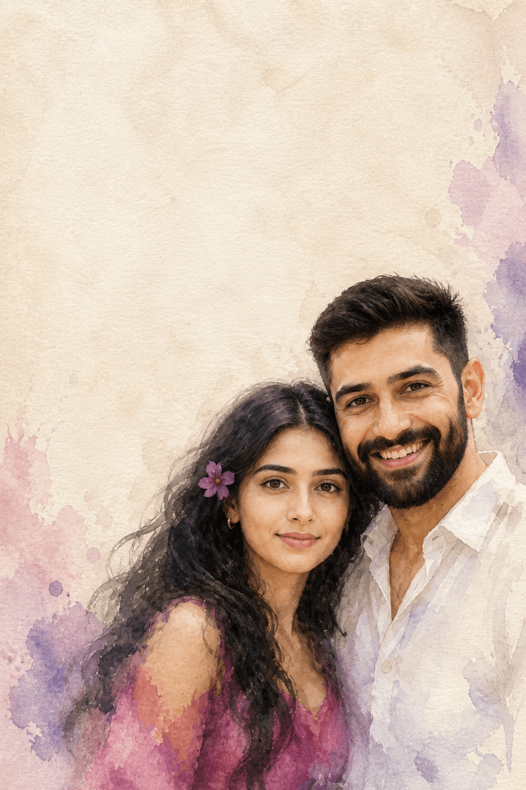 Romantic Watercolor Couple Portrait Prompt | Dreamy Impressionist Love Painting AI Art Prompt