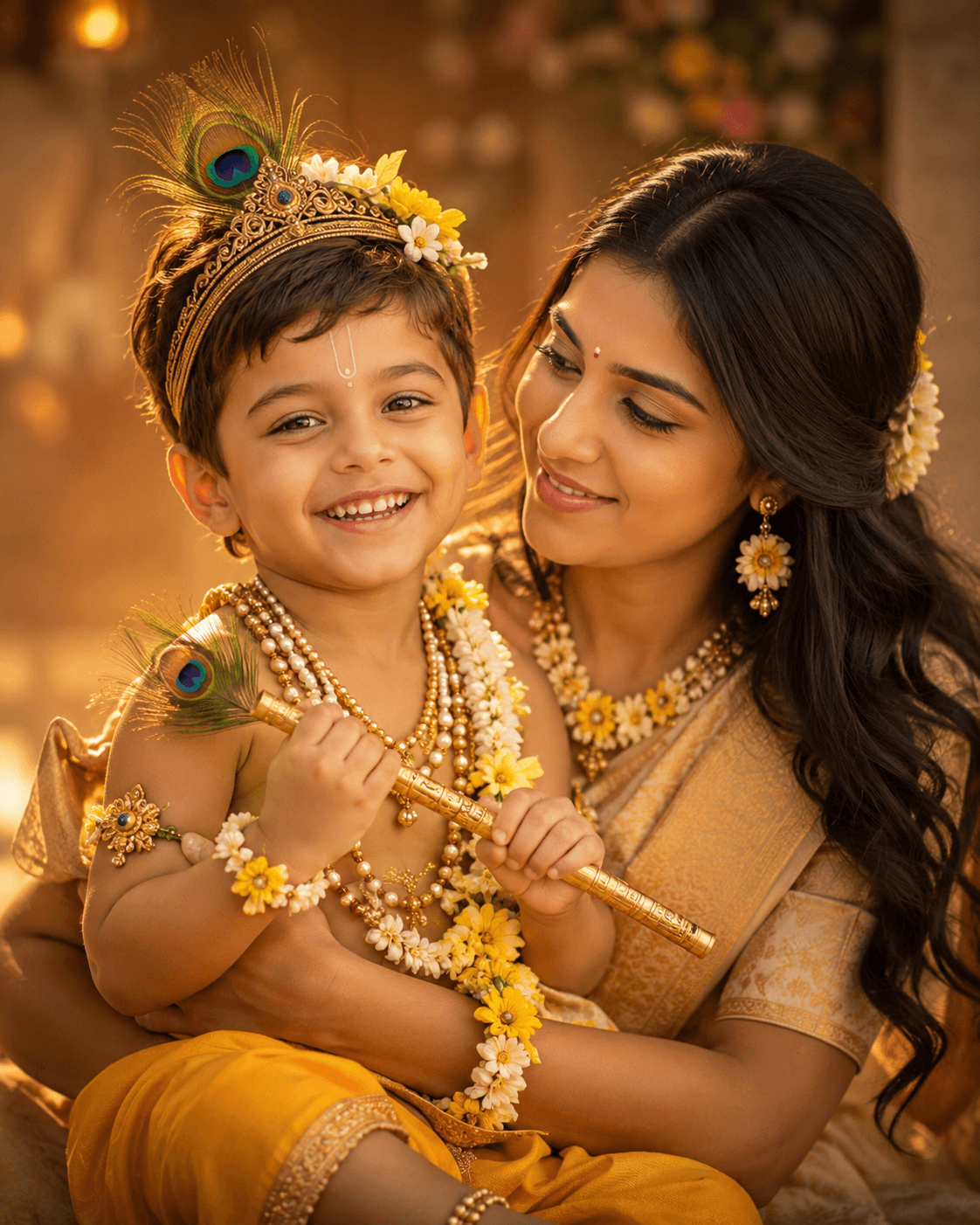 Radha & Krishna Theme Mother & Baby Portrait | Cinematic Indian AI Photography preview 3