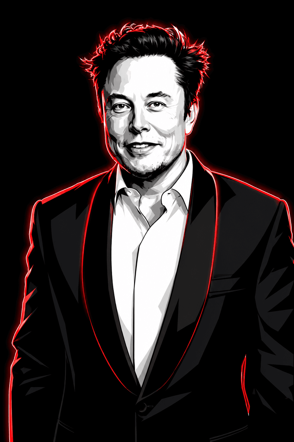 Black & White Vector Portrait AI Prompt | Red Neon Edge Lighting Comic Art Generator