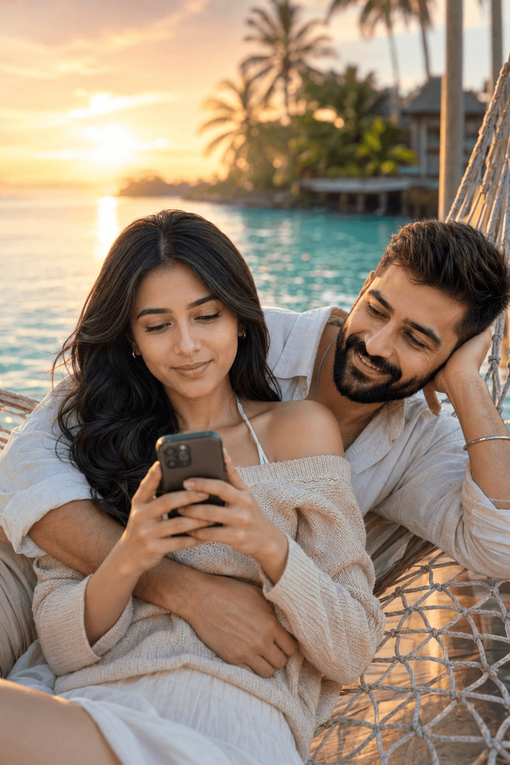 Ultra Realistic Tropical Couple Portrait Prompt | Cinematic Romantic Lagoon Scene AI Photo Prompt