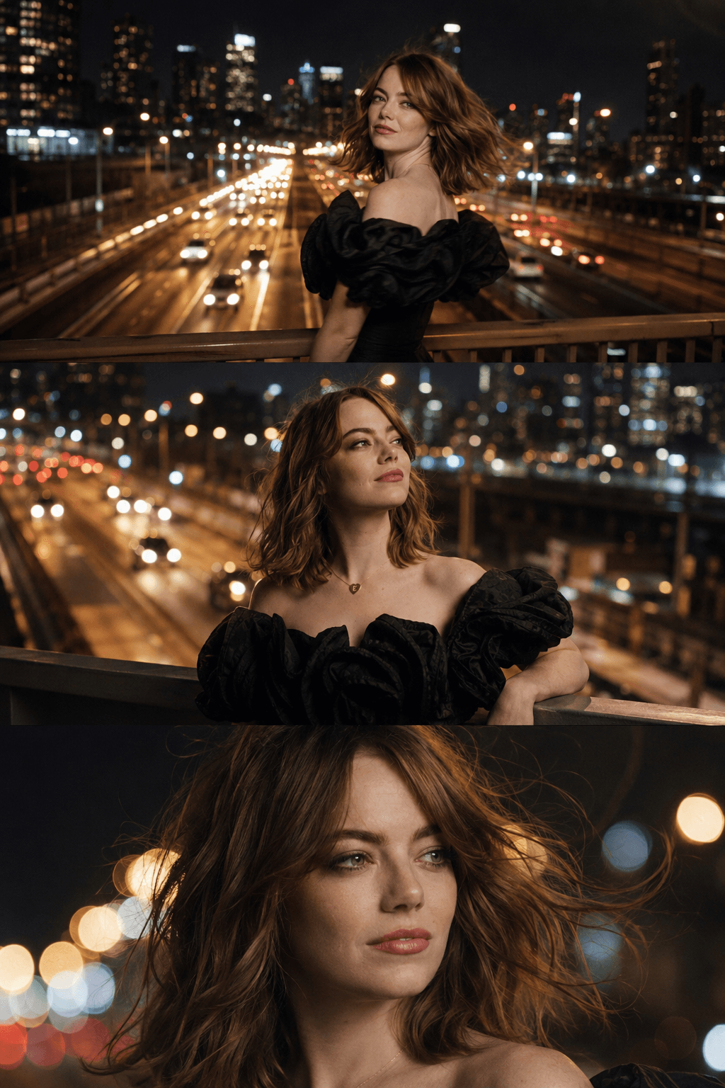 Cinematic Urban Night Triptych Portrait AI Prompt preview 4
