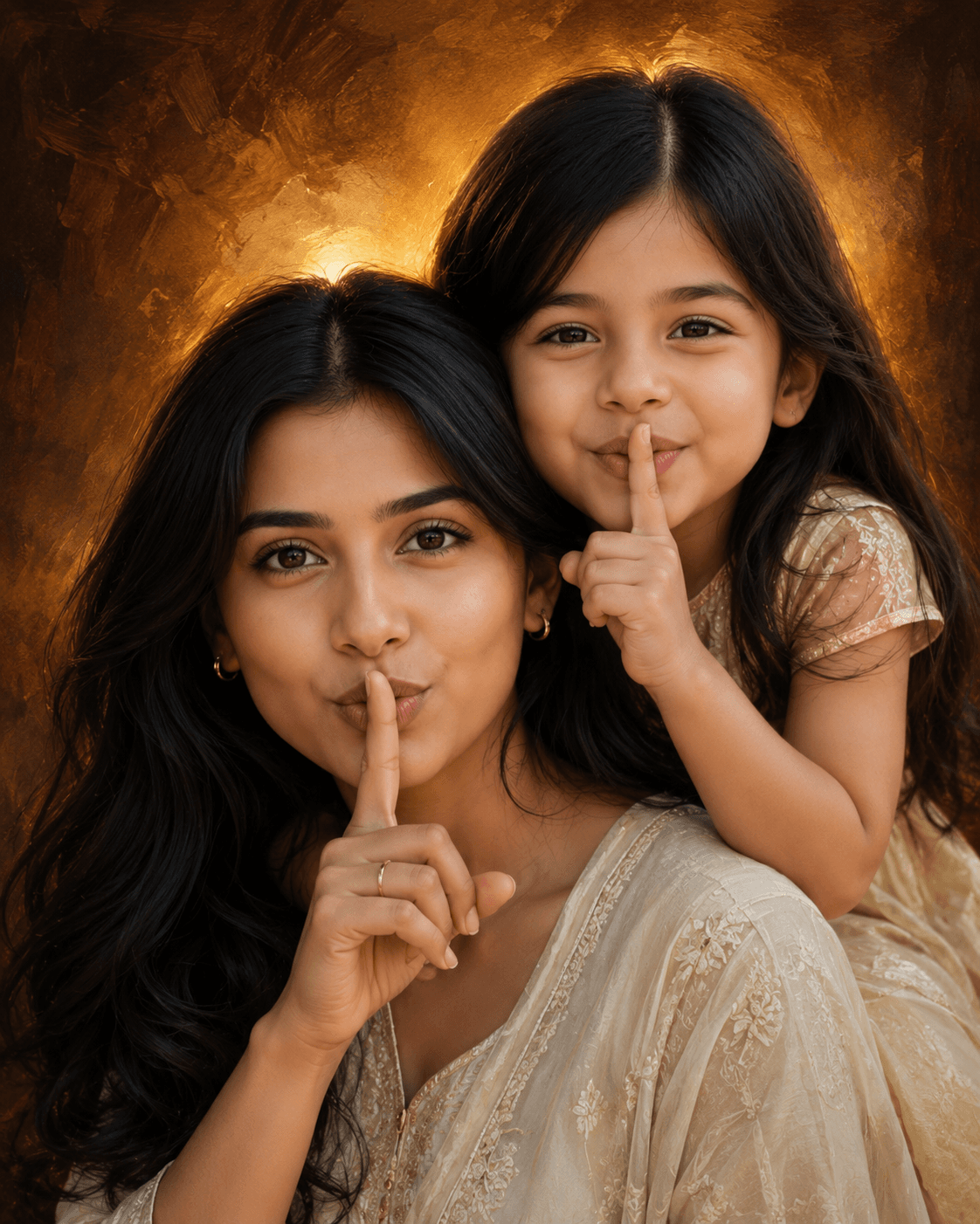 Hyper Realistic South Indian Mother & Daughter Portrait Prompt | Cinematic Digital Painting