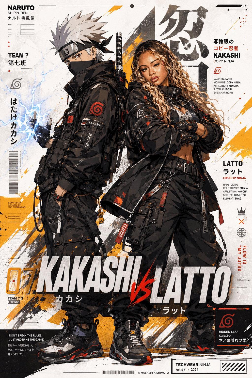 Anime Techwear Duo Poster Prompt | Kakashi x Custom Person AI Art Generator | Viral Manga Streetwear Character Design