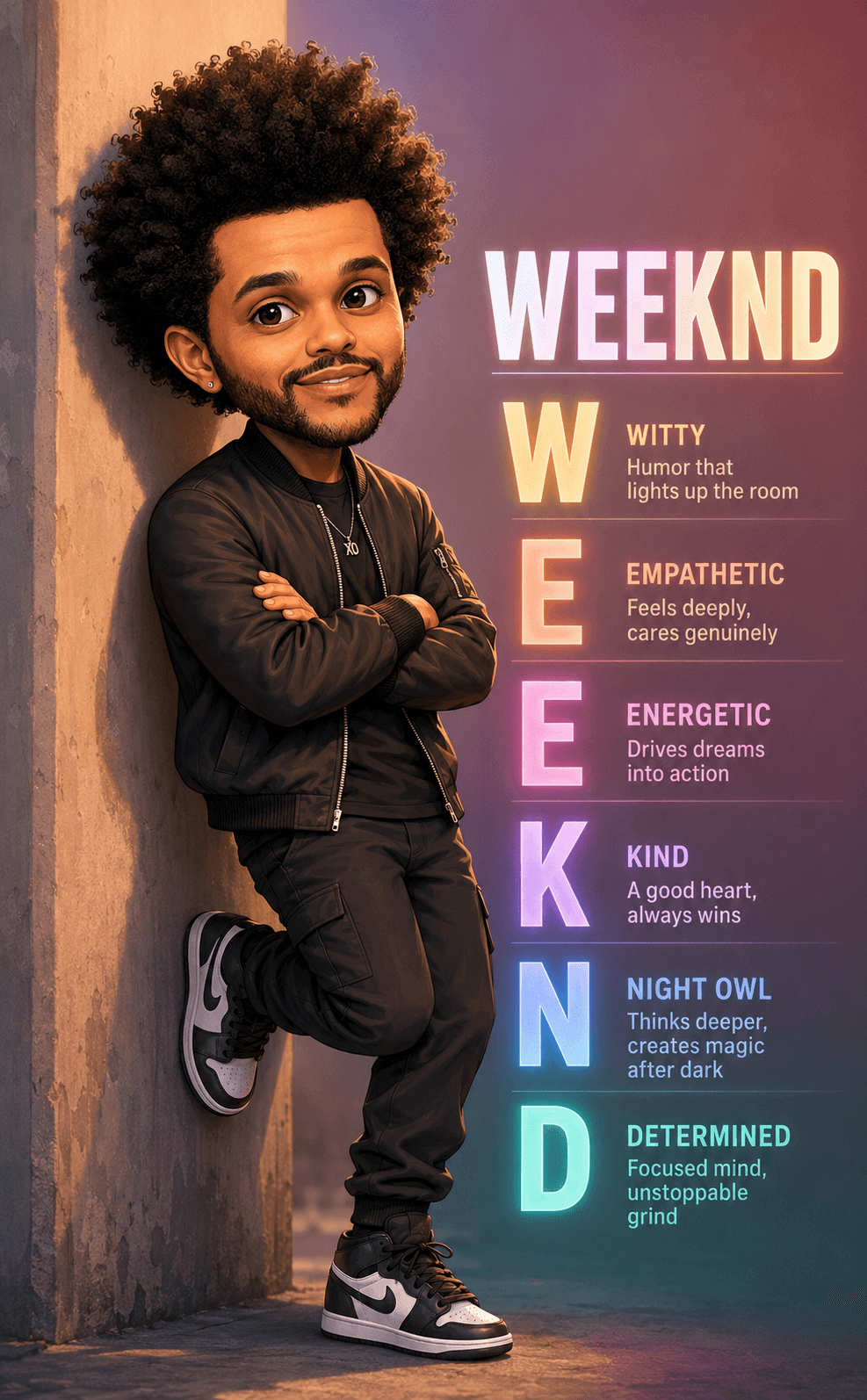 Mini-Me Chibi Character Poster Prompt | Personalized Name Acronym AI Art Generator | Cute Cartoon Realistic Portrait Design