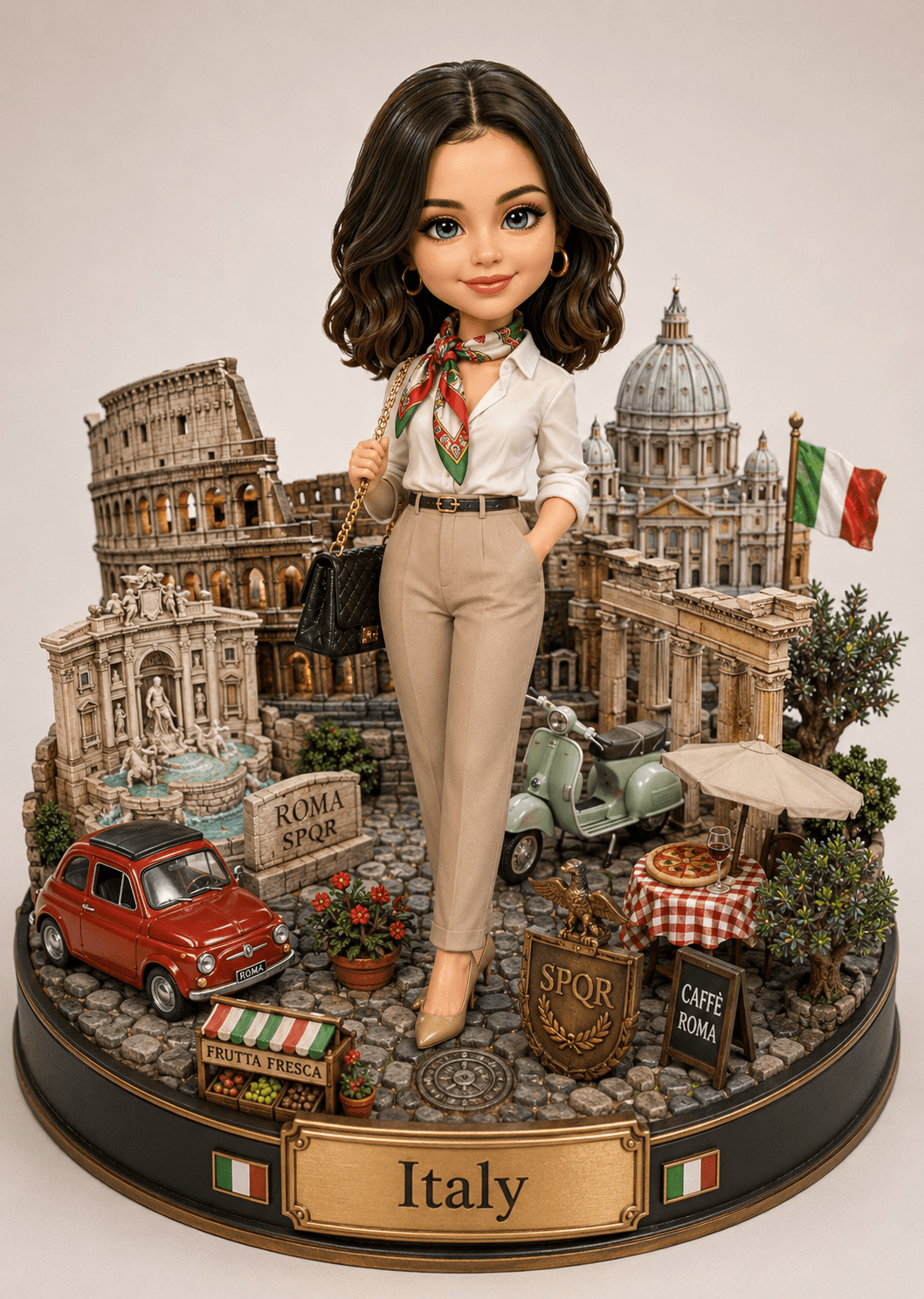 Pixar Style Italy Travel Diorama Prompt | Custom Character Figurine from Photo | Rome Souvenir Doll AI Prompt