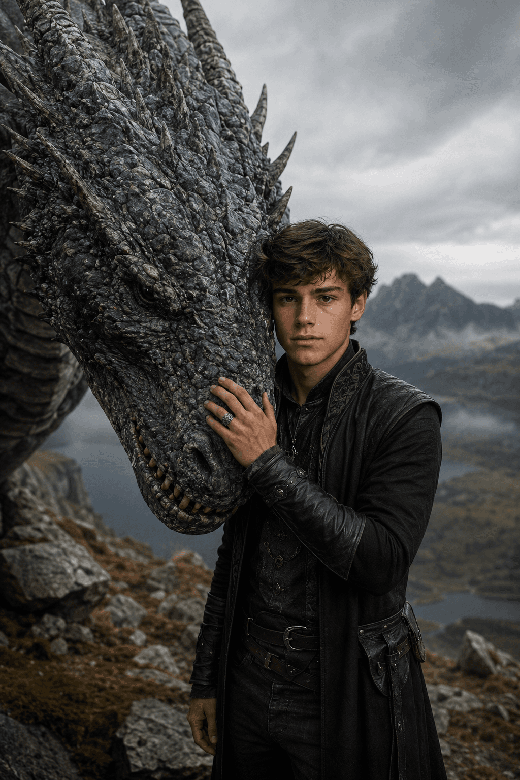 Dark Fantasy Dragon Rider Photo Prompt | Photorealistic Medieval Dragon Companion AI Image Prompt