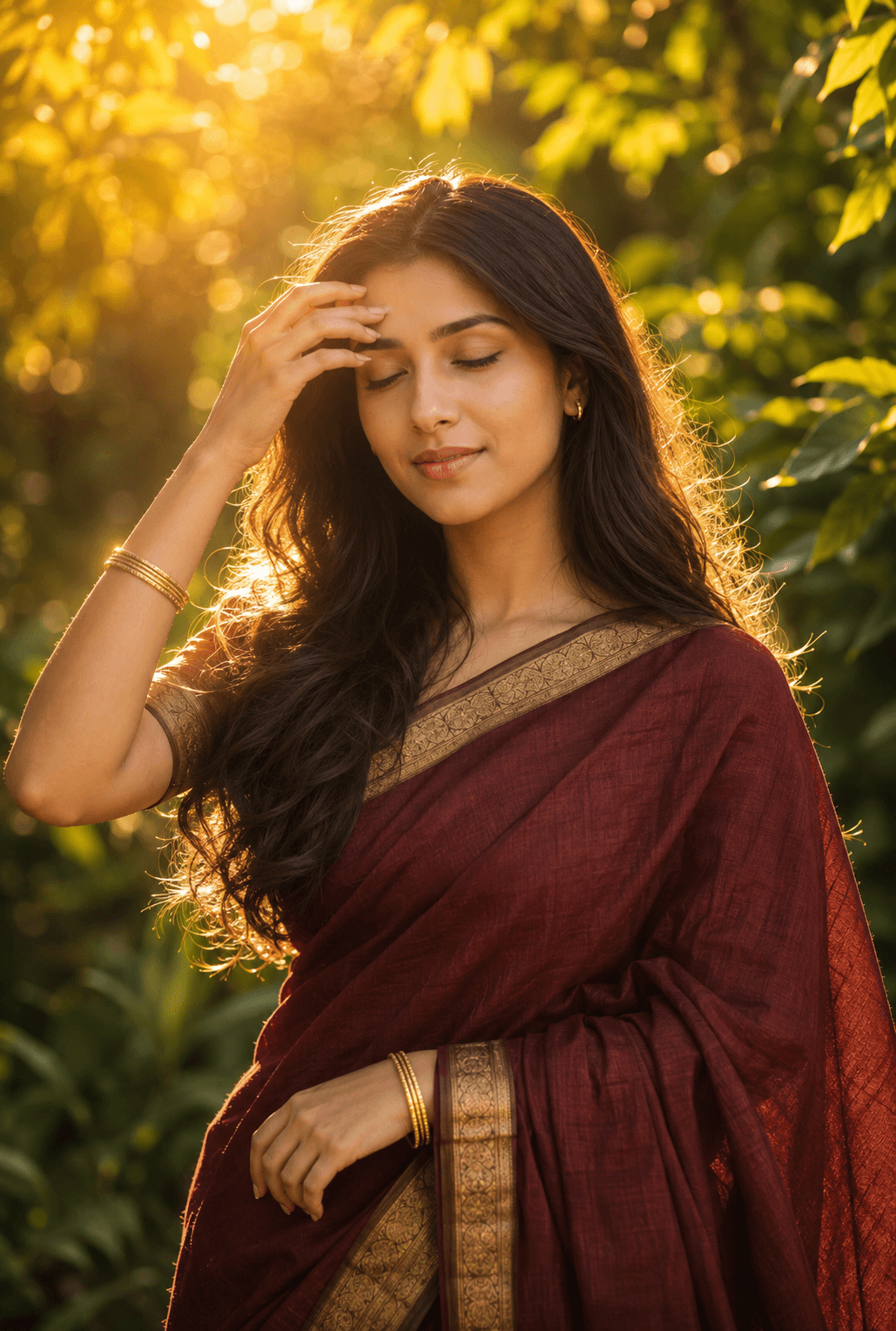 Golden Hour Saree Portrait Prompt | Cinematic Indian Woman AI Photo Prompt for Midjourney & DALL·E
