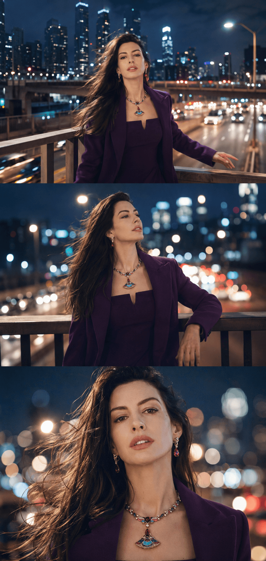 Cinematic Urban Night Triptych Portrait AI Prompt preview 1