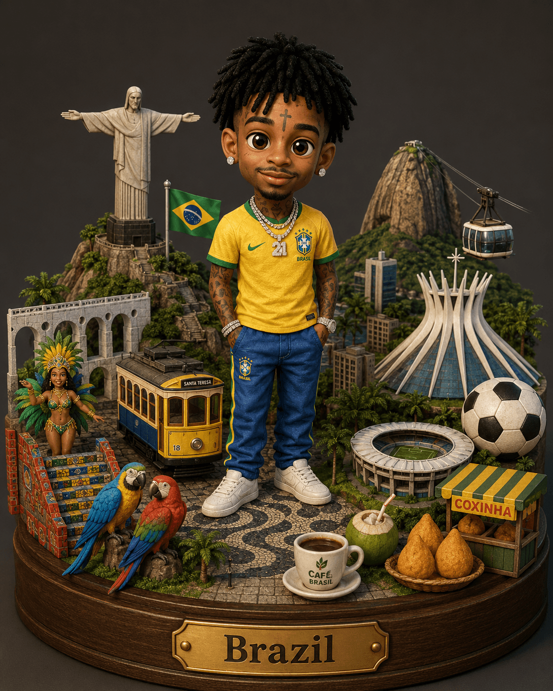 Pixar Style Country Diorama Prompt | AI Collectible Figurine Character Prompt from Photo | Travel Souvenir Miniature World Generator
