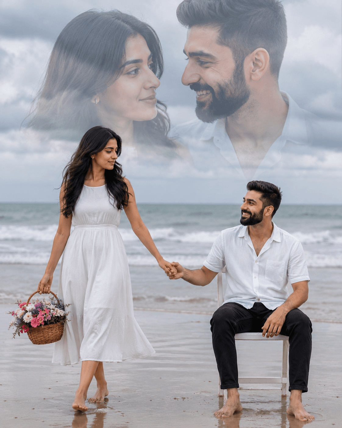 Ultra Realistic Romantic Couple Double Exposure Beach Portrait Prompt | Cinematic AI Photo Prompt