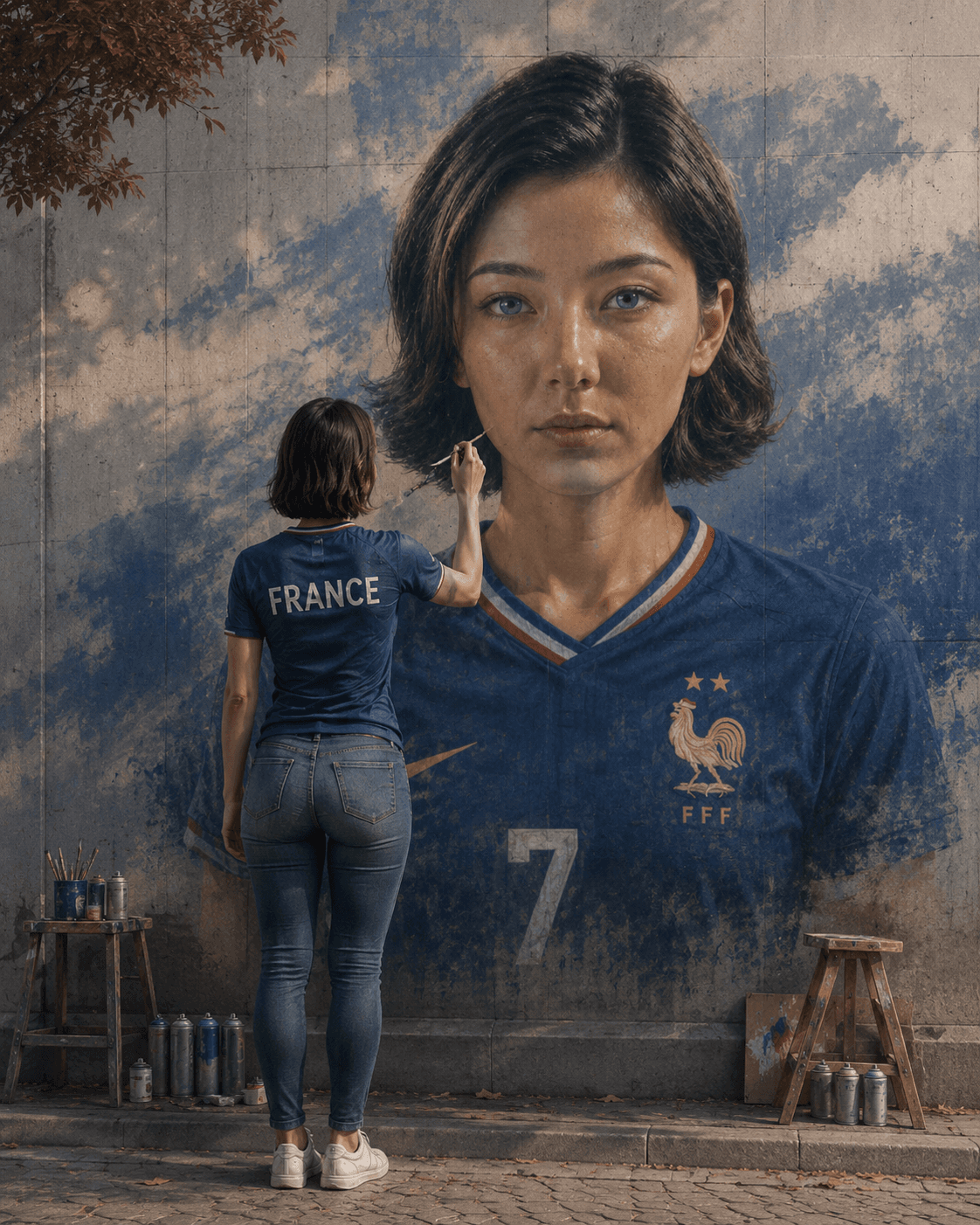 Surreal Self-Portrait Mural Painter with France Football Jersey | Hyper-Realistic AI Art Prompt