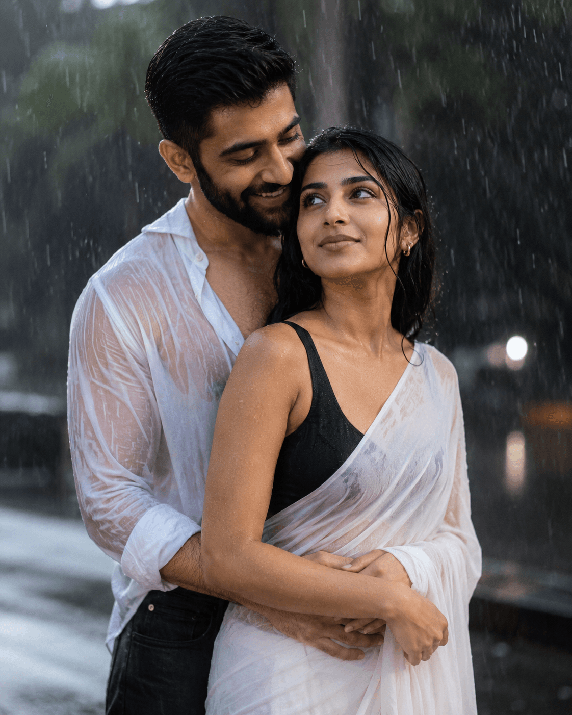 Romantic Rain Couple Portrait | Cinematic AI Art Prompt preview 1