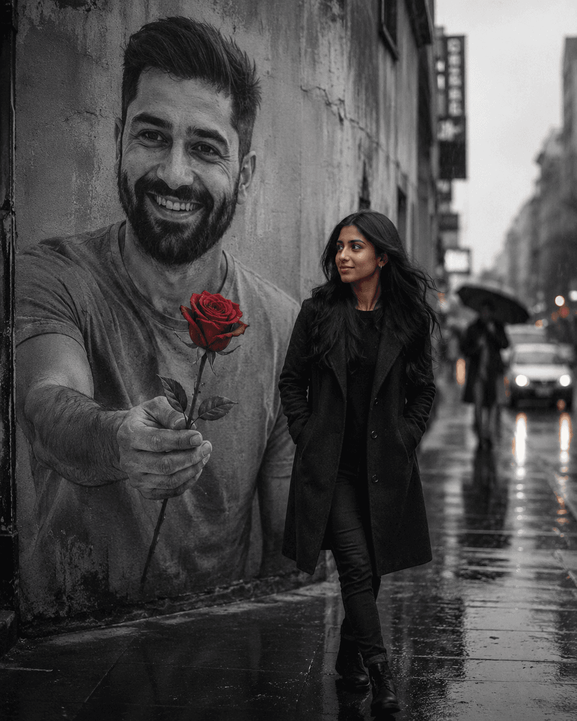 Romantic Rain Couple Portrait | Cinematic AI Art Prompt preview 2