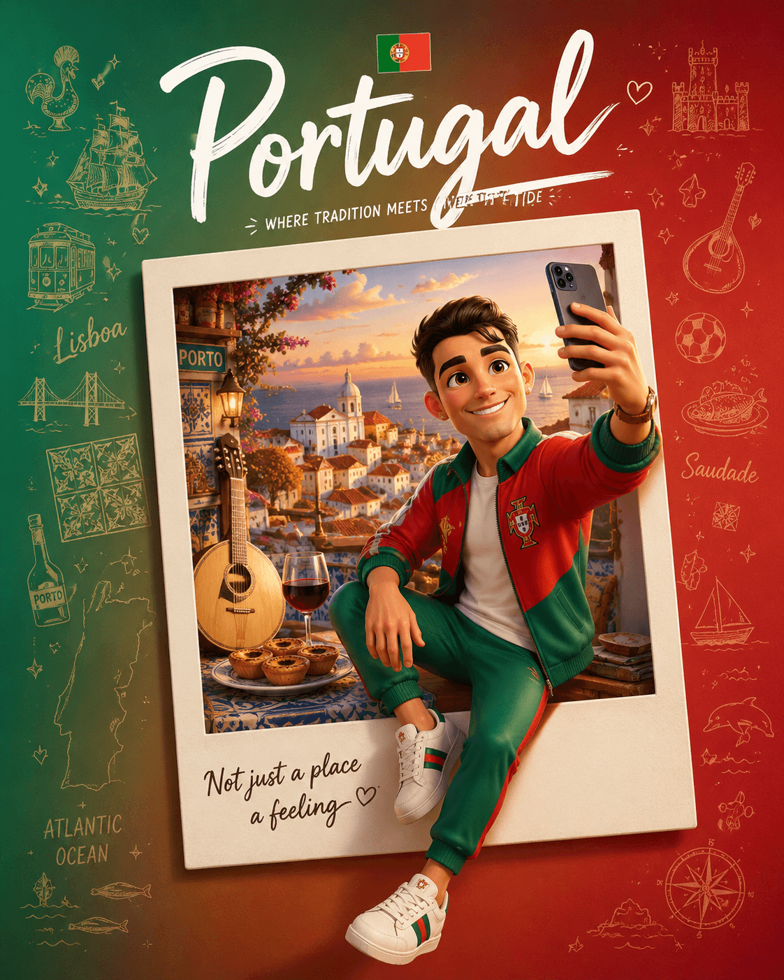 Portugal Travel Poster Prompt | Cute 3D Pixar-Style Country Souvenir Artwork Generator