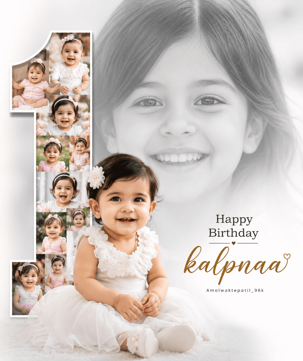 Ultra Realistic Baby 1st Birthday Collage Poster Prompt | Dreamy Cinematic Girl Birthday Design | 8K AI Photo Prompt