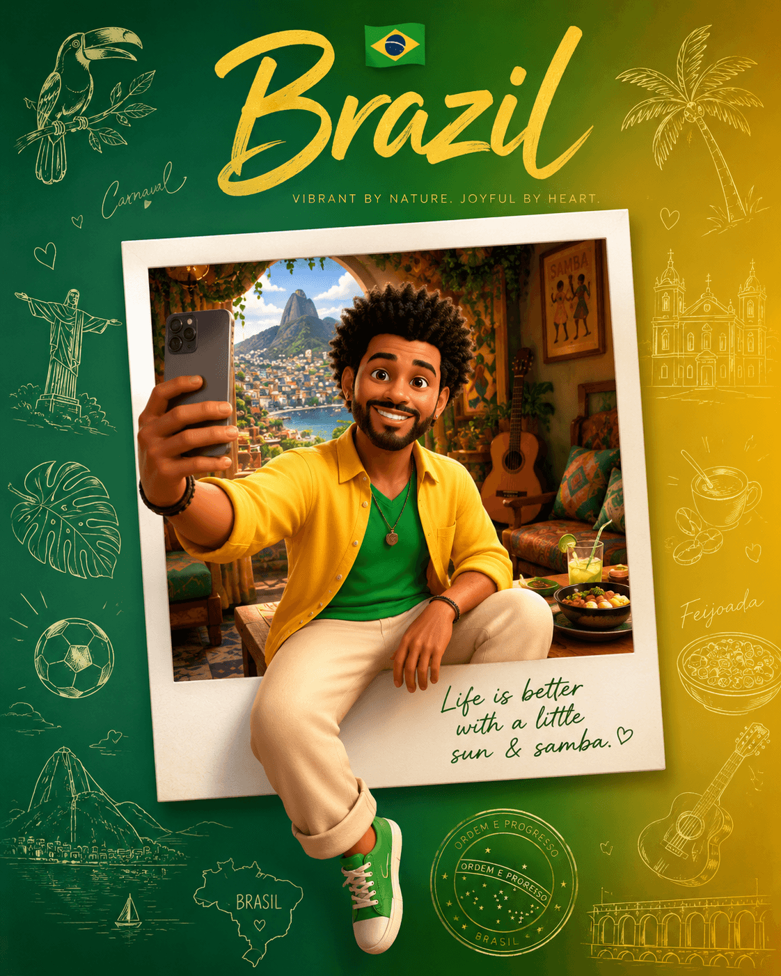 Brazil Travel Poster Prompt | Cute 3D Pixar-Inspired Collectible Tourism Artwork Generator