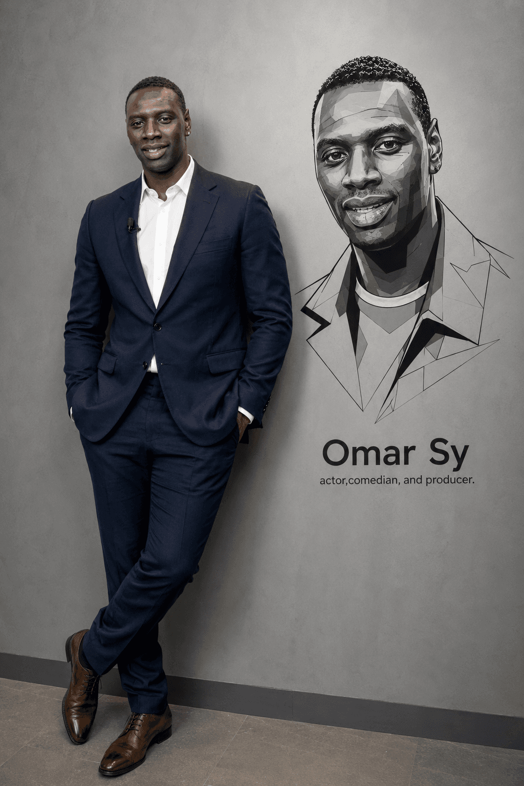 Ultra Realistic Full Body Portrait with Vector Wall Art | Celebrity Poster AI Prompt | 8K Photorealistic Studio Portrait