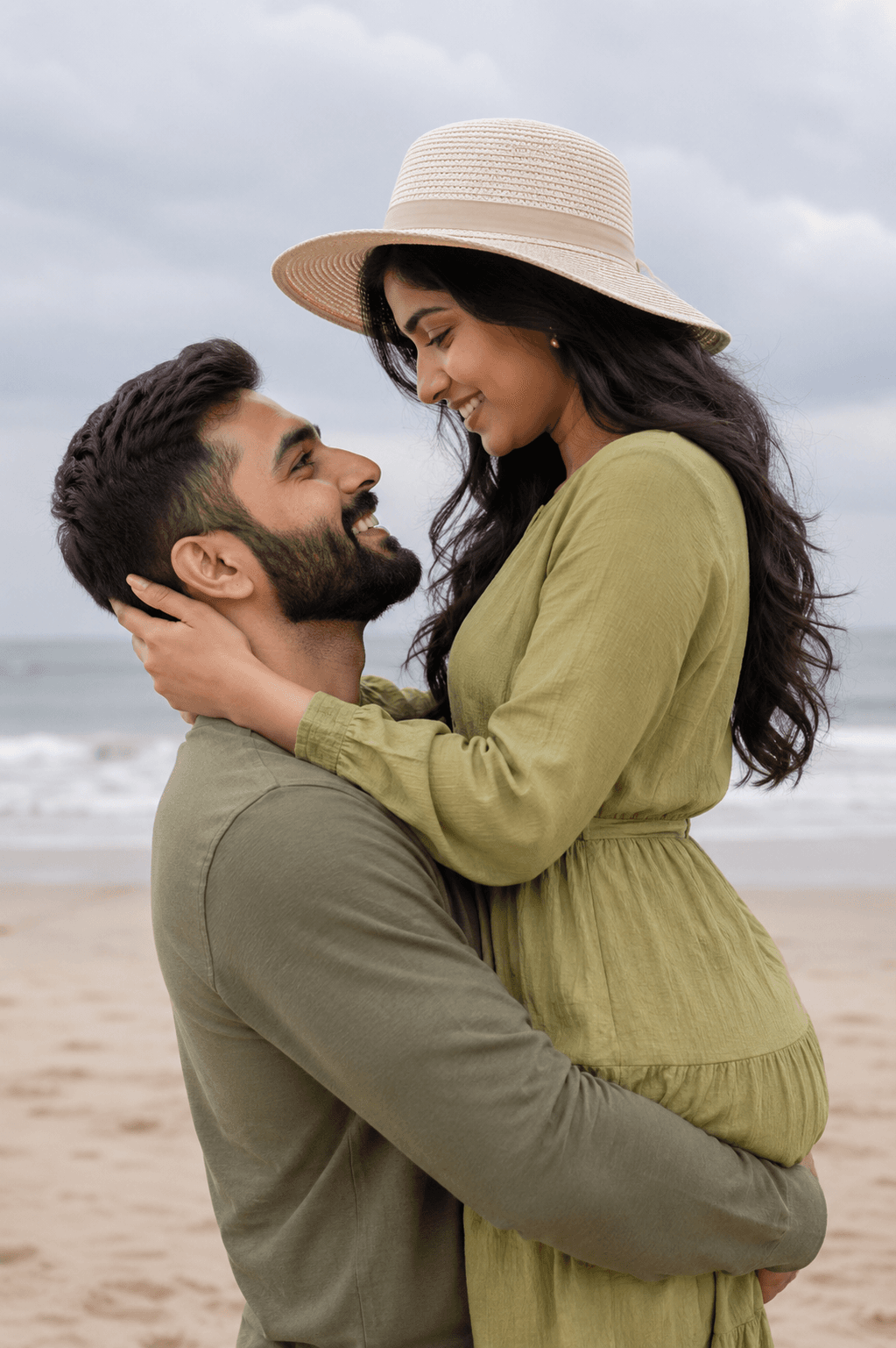 Romantic Beach Couple Portrait Prompt | Cinematic South Asian Love Story Photography