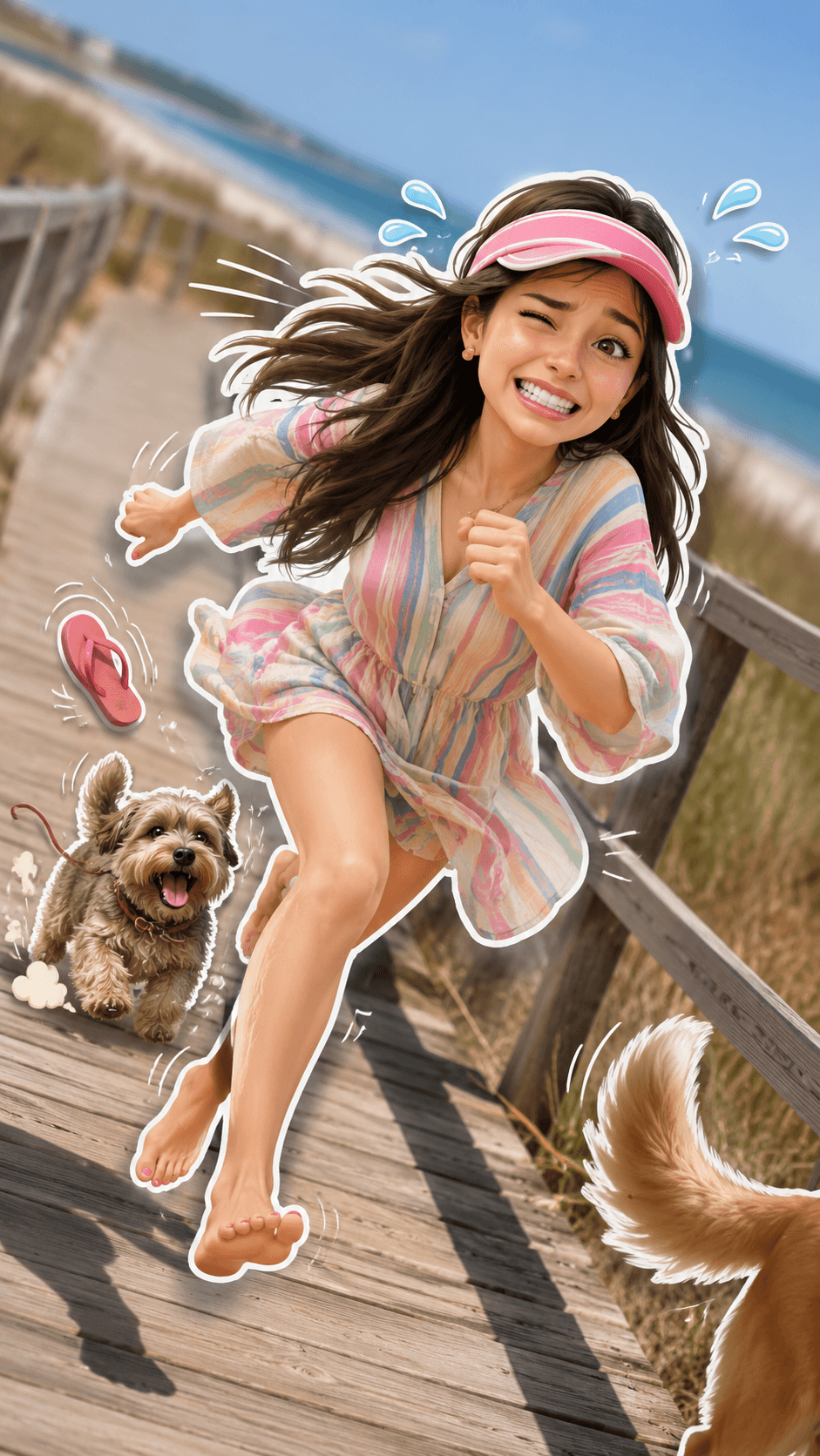 Funny 3D Sticker Beach Chase Photo Edit Prompt | Viral AI Image Prompt for ChatGPT & AI Art