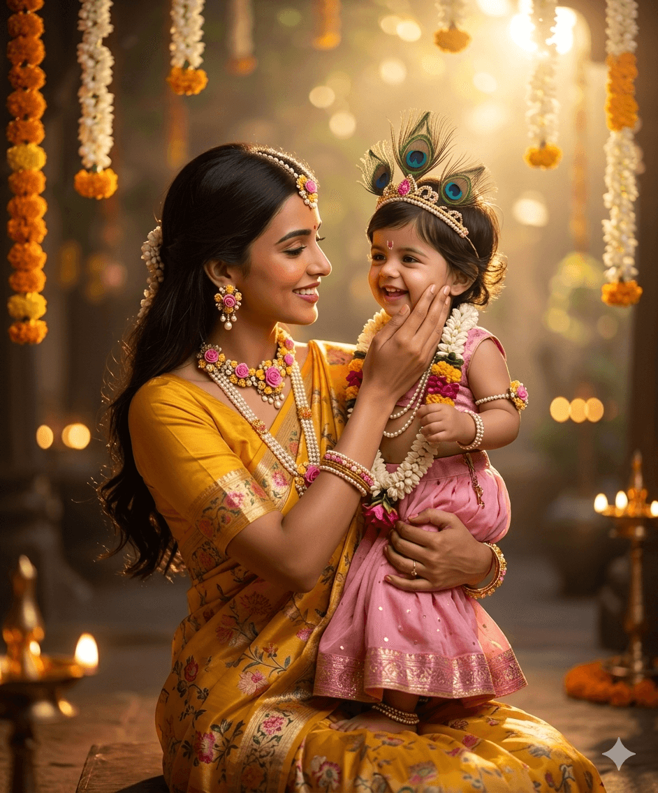 Radha & Krishna Theme Mother & Baby Portrait | Cinematic Indian AI Photography preview 2