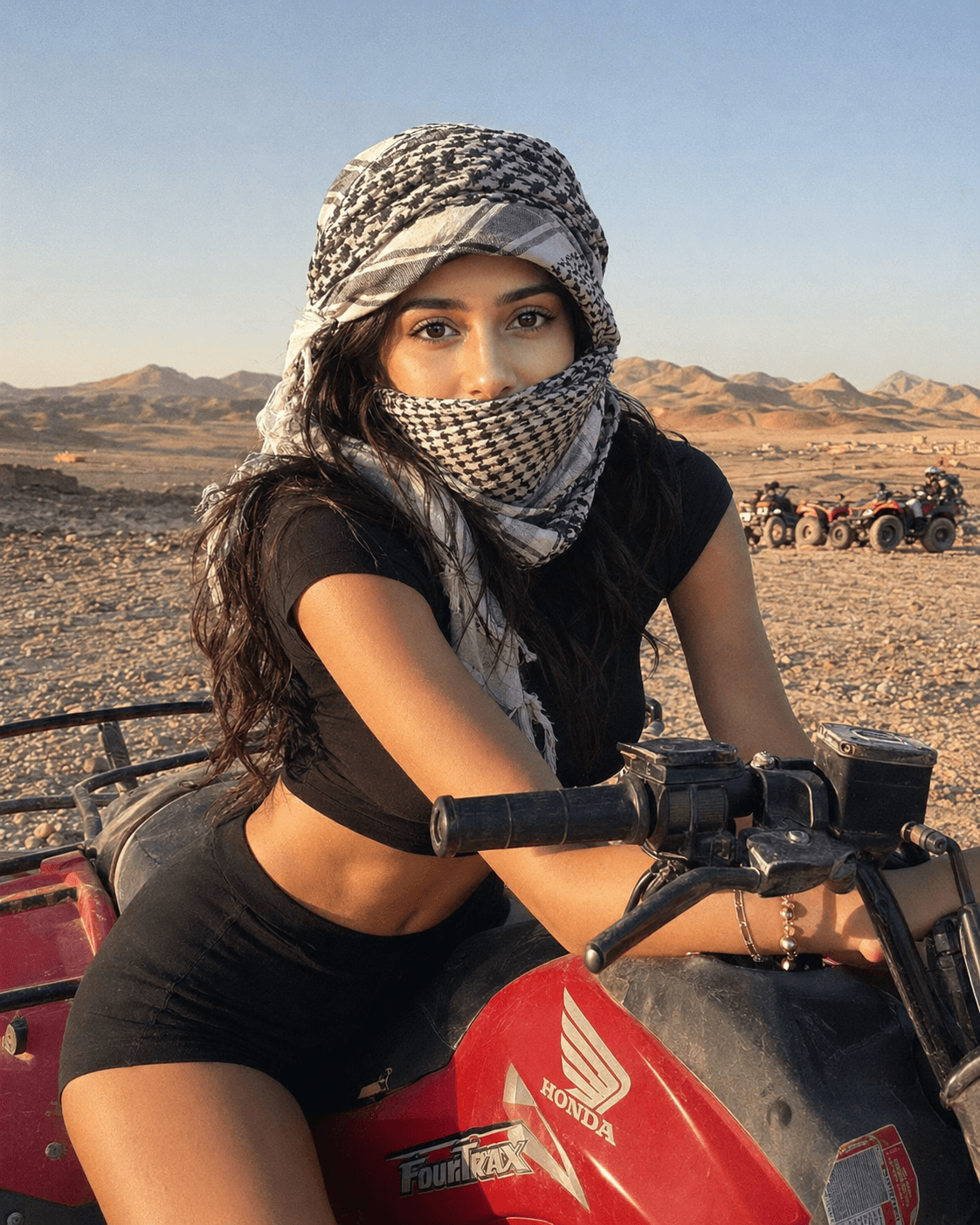 Hyper Realistic Desert ATV Portrait Prompt | AI Photo Prompt for Photorealistic Female Adventure Editorial Images