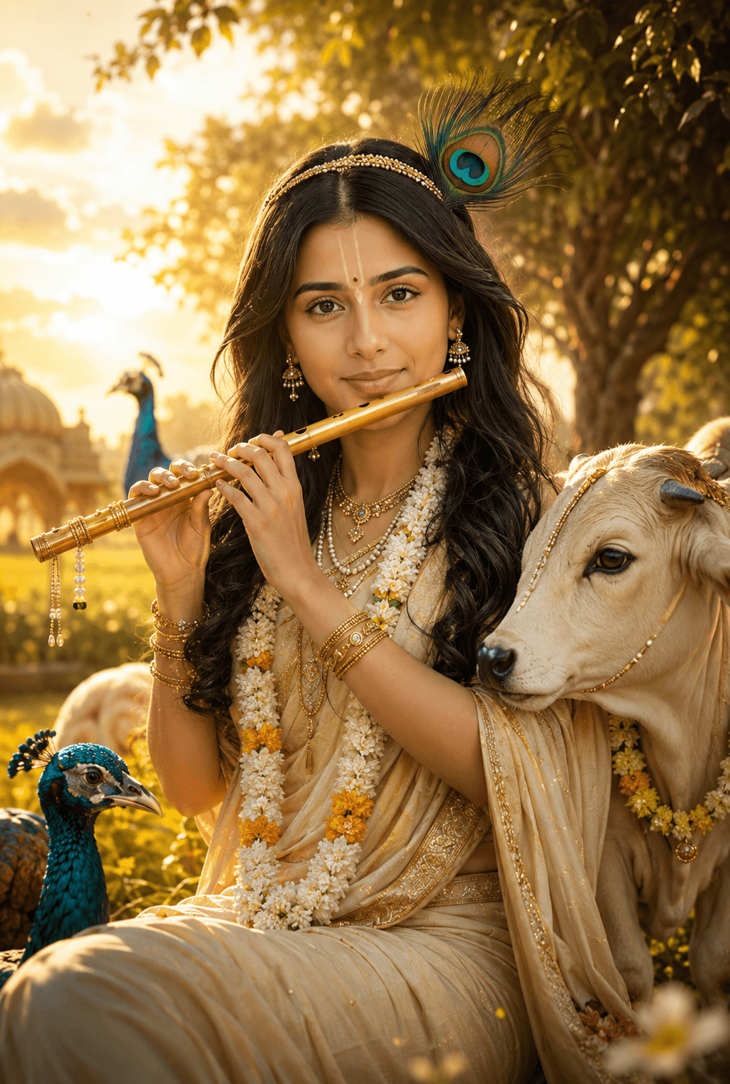 Krishna Devotion AI Art Prompt | Divine Indian Spiritual Portrait with Flute & Peacock